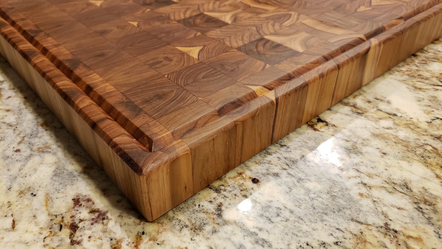 Extra Large Teak End Grain Cutting Board Butcher Block Reversible with Juice Groove
