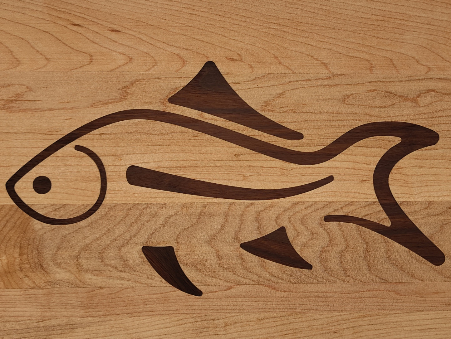 Fish Cutting Board with Walnut Inlay Reversible with Juice Groove