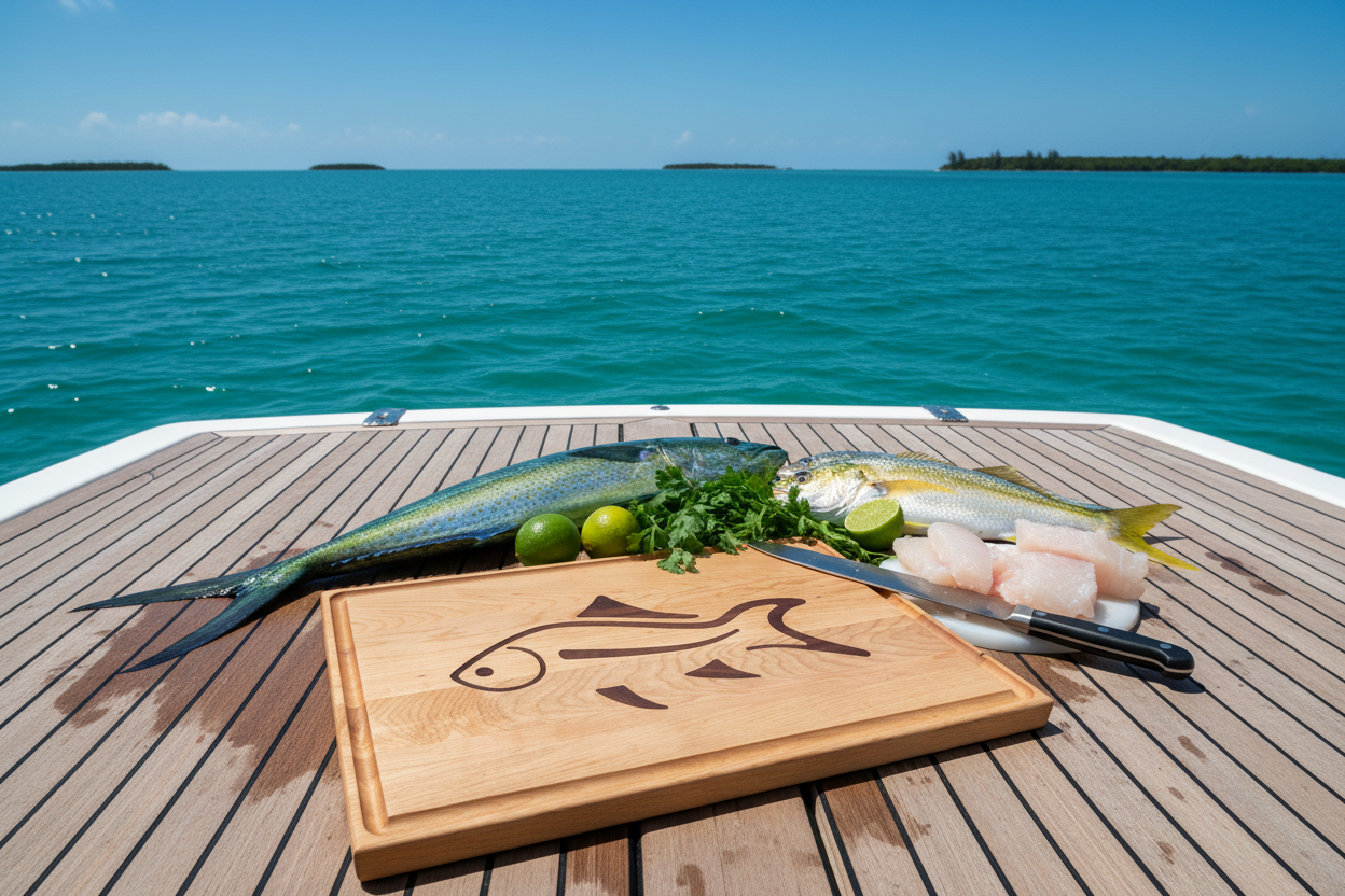 Fish Inlay Cutting Board Reversible with Juice Groove