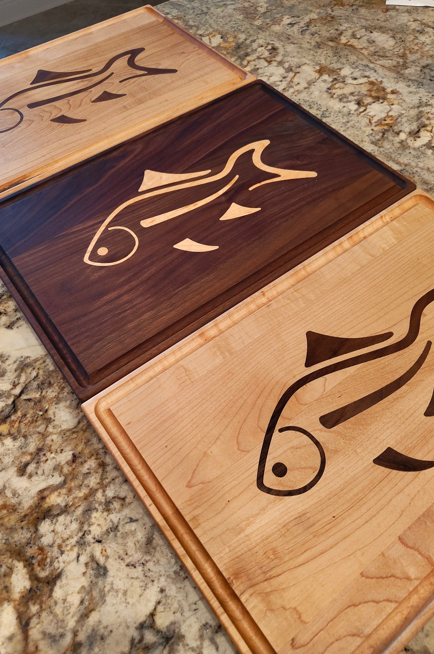 Fish Inlay Cutting Board Reversible with Juice Groove