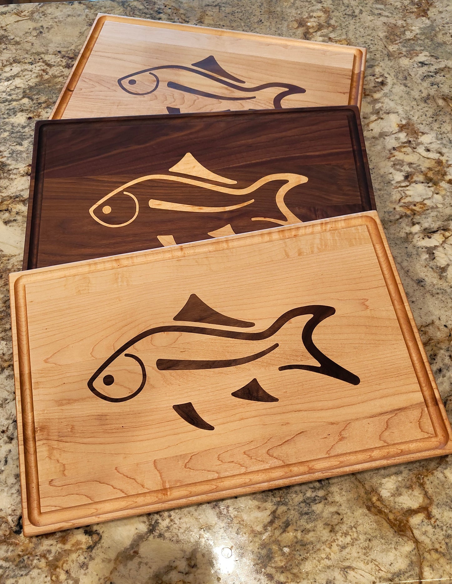 Fish Inlay Cutting Board Reversible with Juice Groove