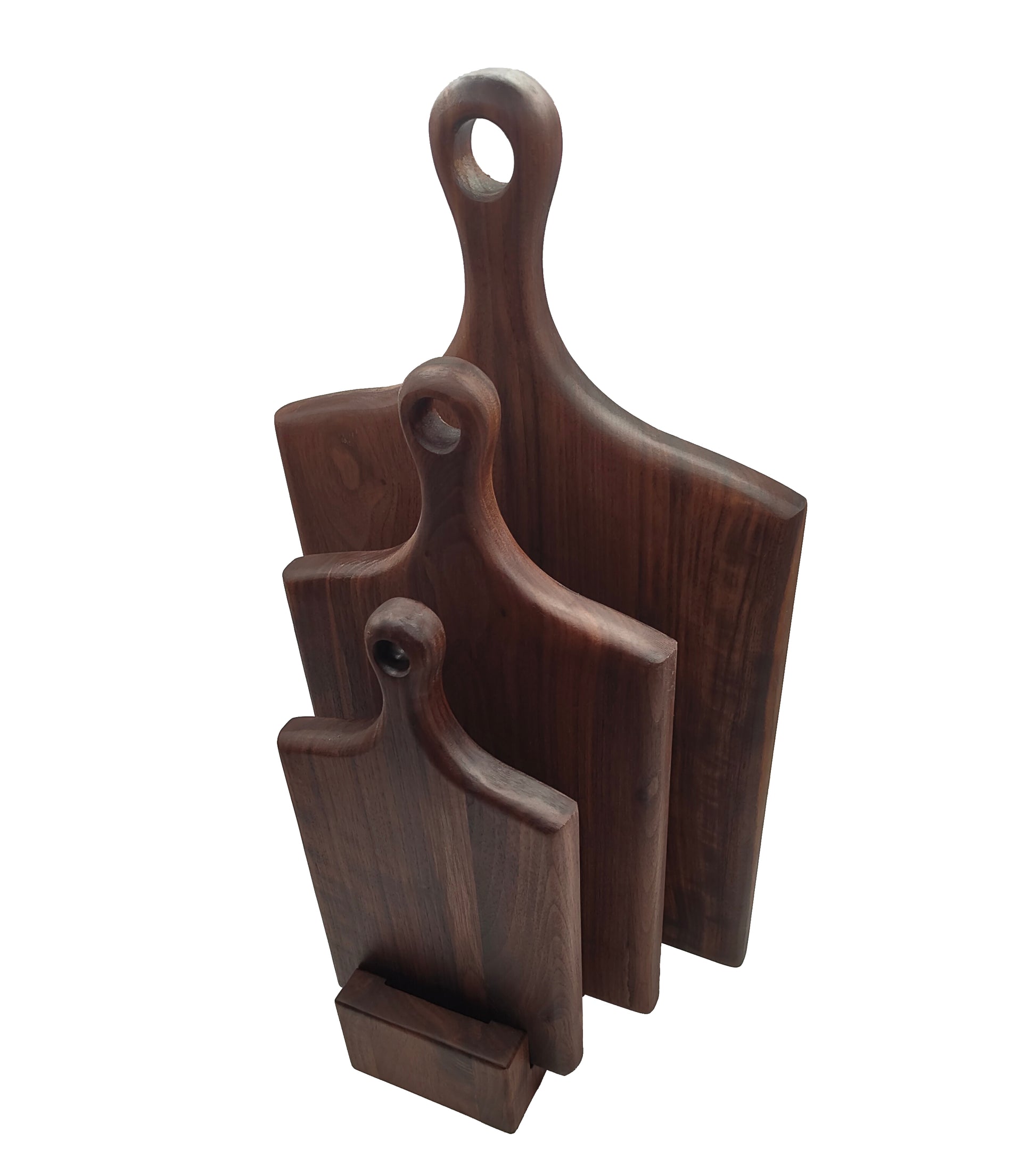 Handmade walnut charcuterie/cheese/cutting board set with stand. The beautiful dark walnut really makes this set standout.