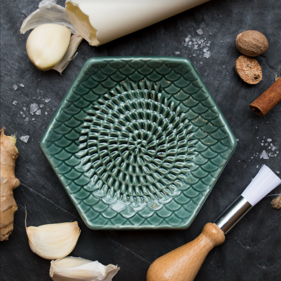 Rigas Beautiful Hand Made Ceramic Grater Plate for Garlic, Ginger, Nutmeg  and More 